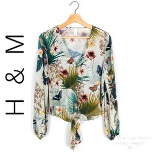 H&M Tie Front Printed Button Down Blouse